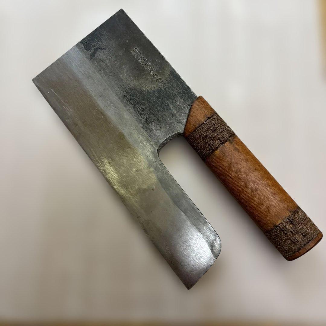 中古品【源昭忠】本鍛錬 麺切り包丁 蕎麦切り包丁 日本製 広刃 平刃