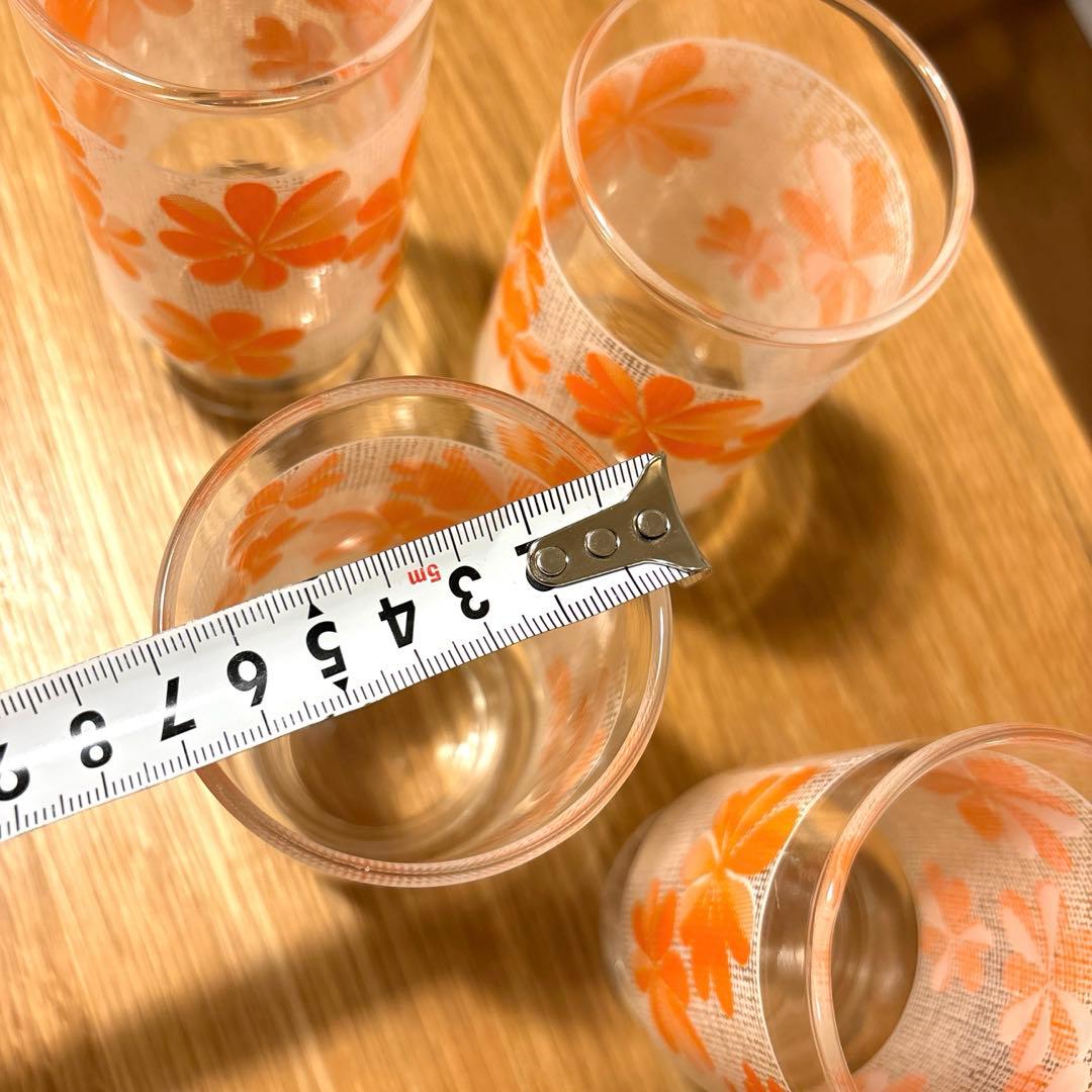 昭和レトロ 花柄グラス4個セット ポップ オレンジ - メルカリ