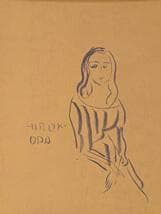 真作】絵画 織田広喜 デッサン（色紙） 女性像 モダンアート Y196
