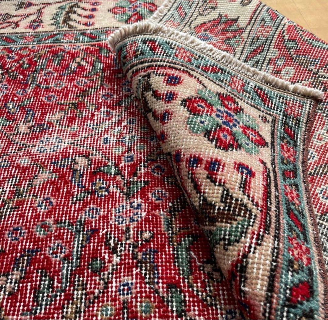 大判 162×262 クリーム縁取り ストロベリー草花 トルコヴィンテージ