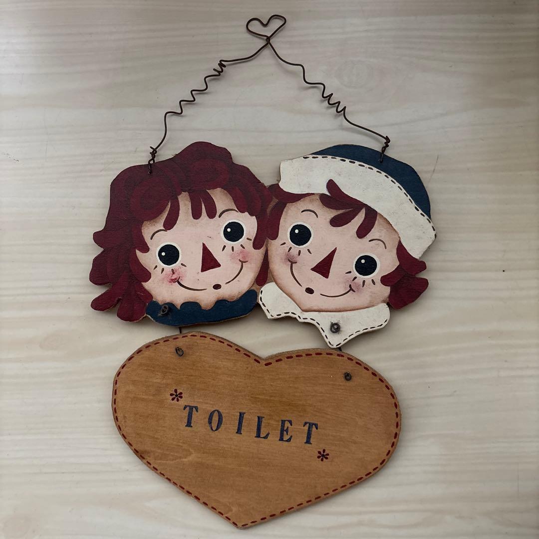 トールペイント トイレ用ボード ラガディ アン＆アンディ レトロ