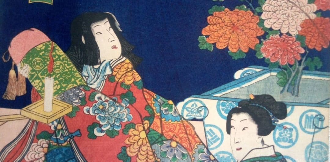 浮世絵、美人合十二月内月見月9月、葉月8月の二枚売り二枚繋がってます