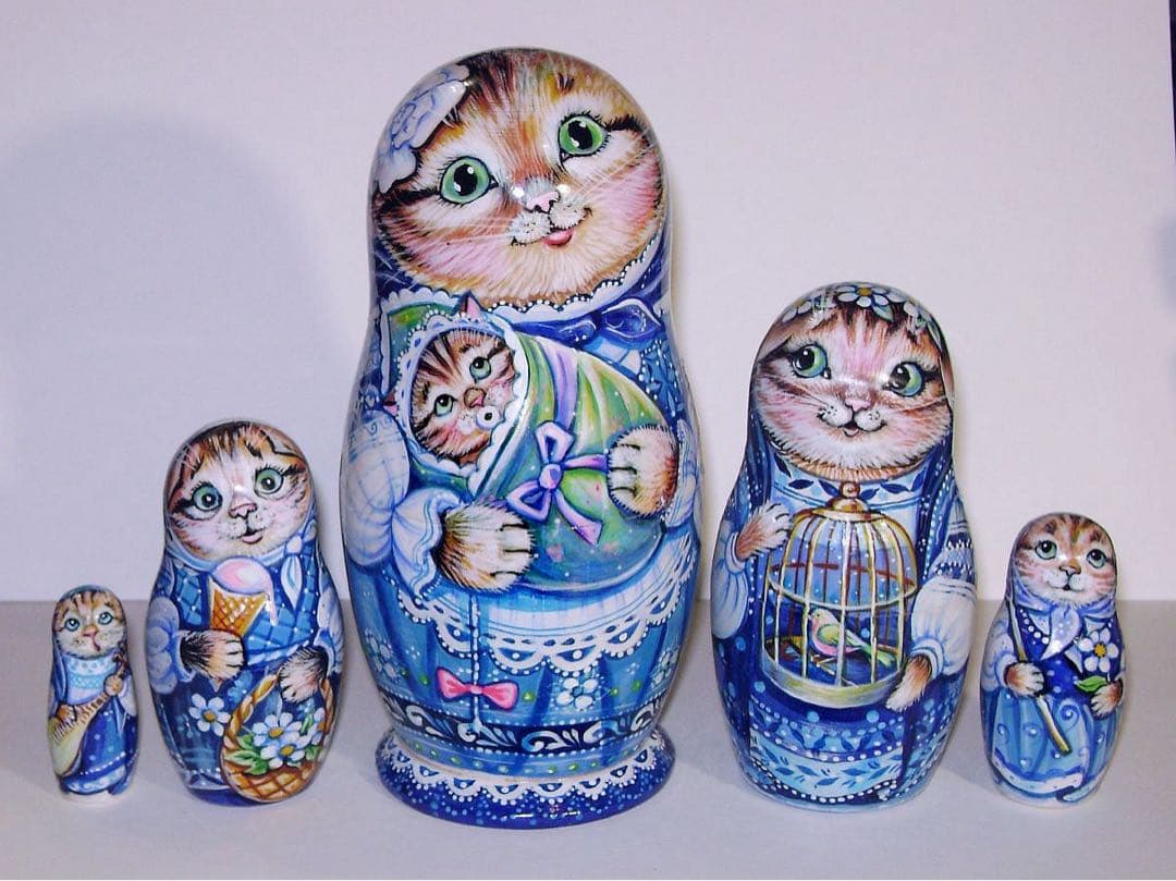 年末感謝セール♪ロシア雑貨☆ネコマトリョーシカ5P『グジェリの猫一家』ミラ最新作 猫のマトリョーシカ Feline 5（フィーラインファイブ） – MAG. online shop