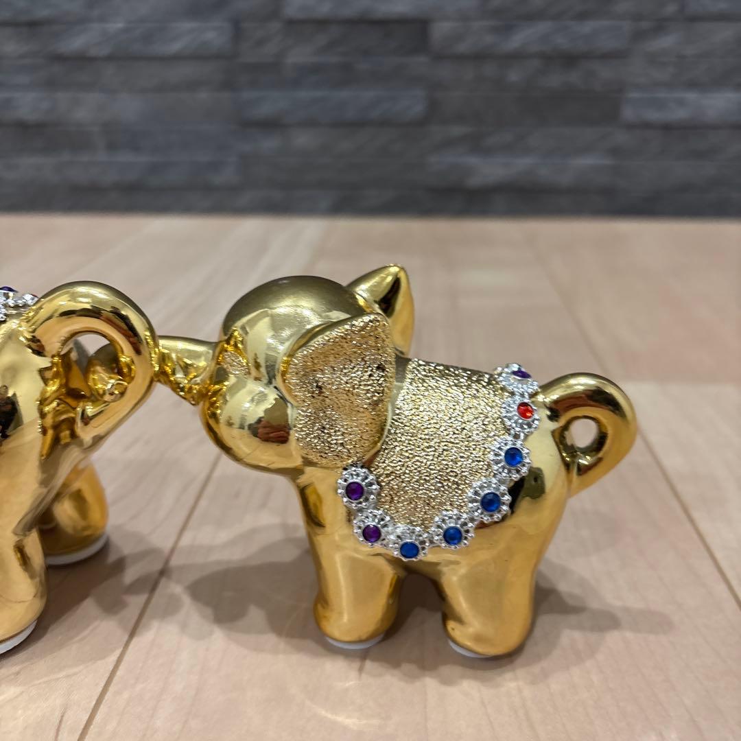 金色のゾウの置物 親子3個セット インテリア - メルカリ