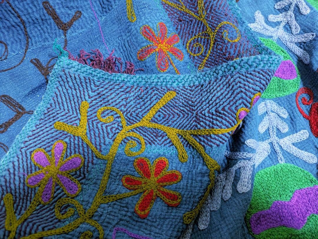 158 ヴィンテージ / カンタキルト / ソファカバー スザニ刺繍 / 大判