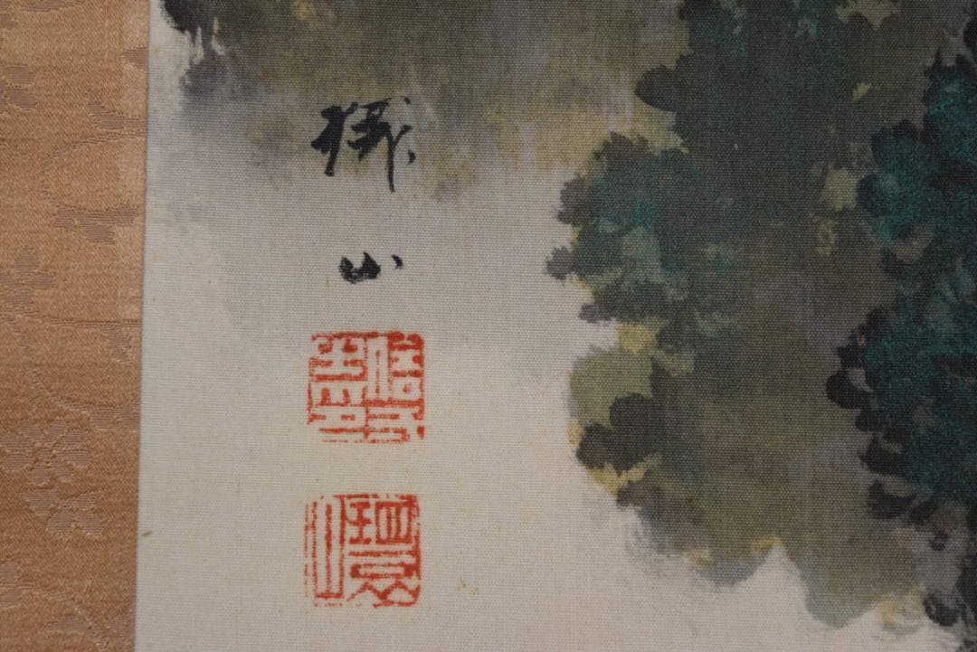 真作】村瀬環山/大和月瀬梅林遠望之図/春景梅花図/掛軸/名家