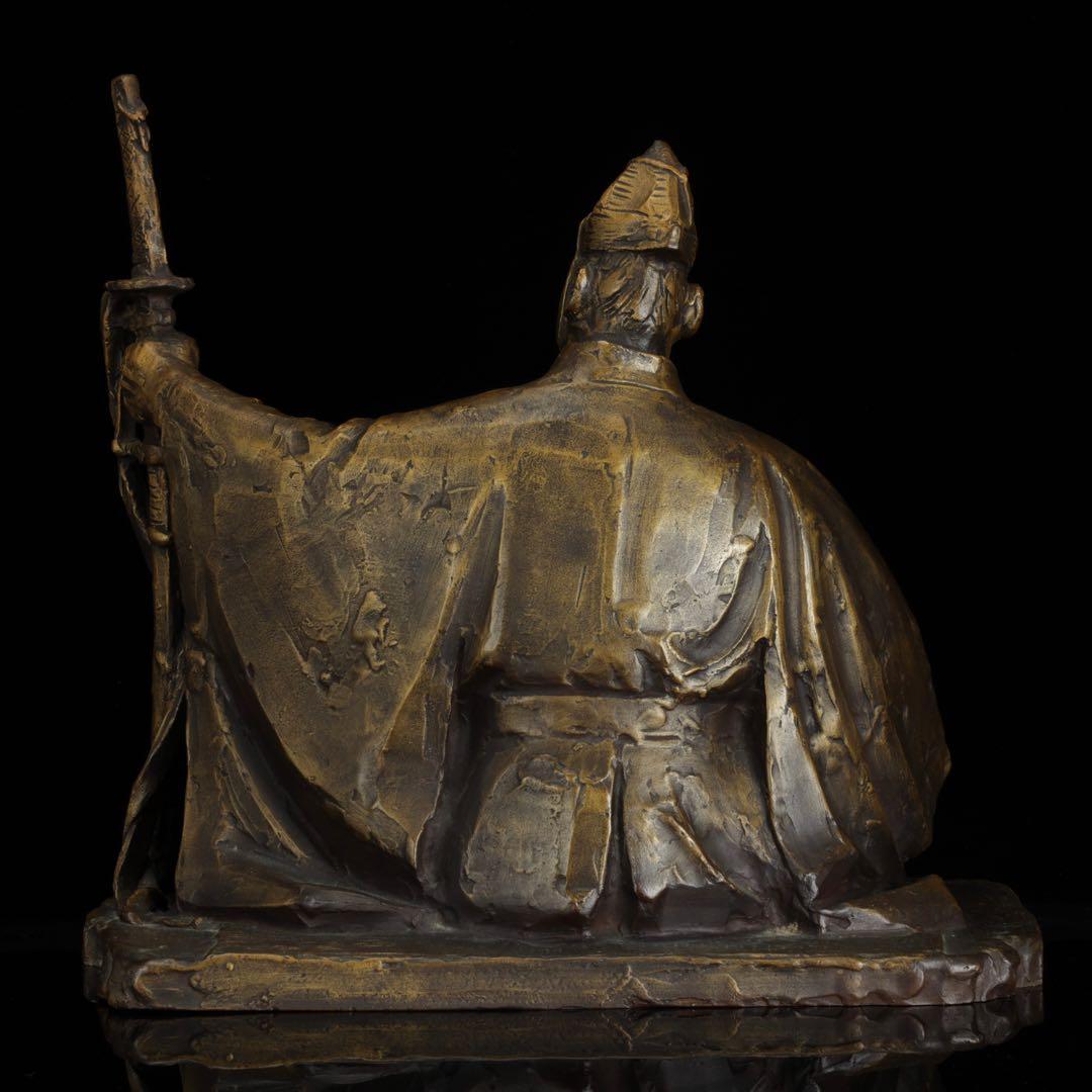 彫刻家【北村西望】ブロンズ像「威風堂々」鎌倉武士 34.5cm 銅製 共箱 栞付