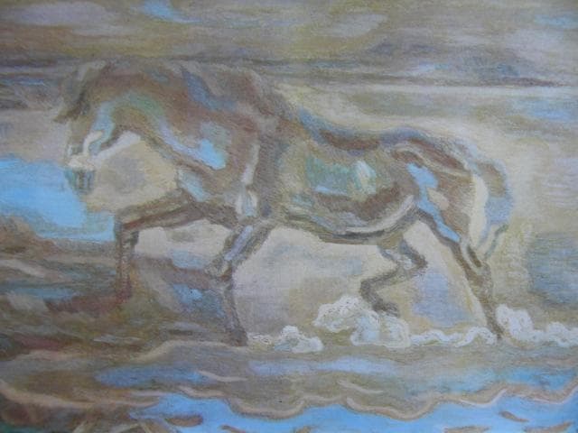 坂本繁二郎、【水より上がる馬】、年代物・希少な画集画、新品高級額