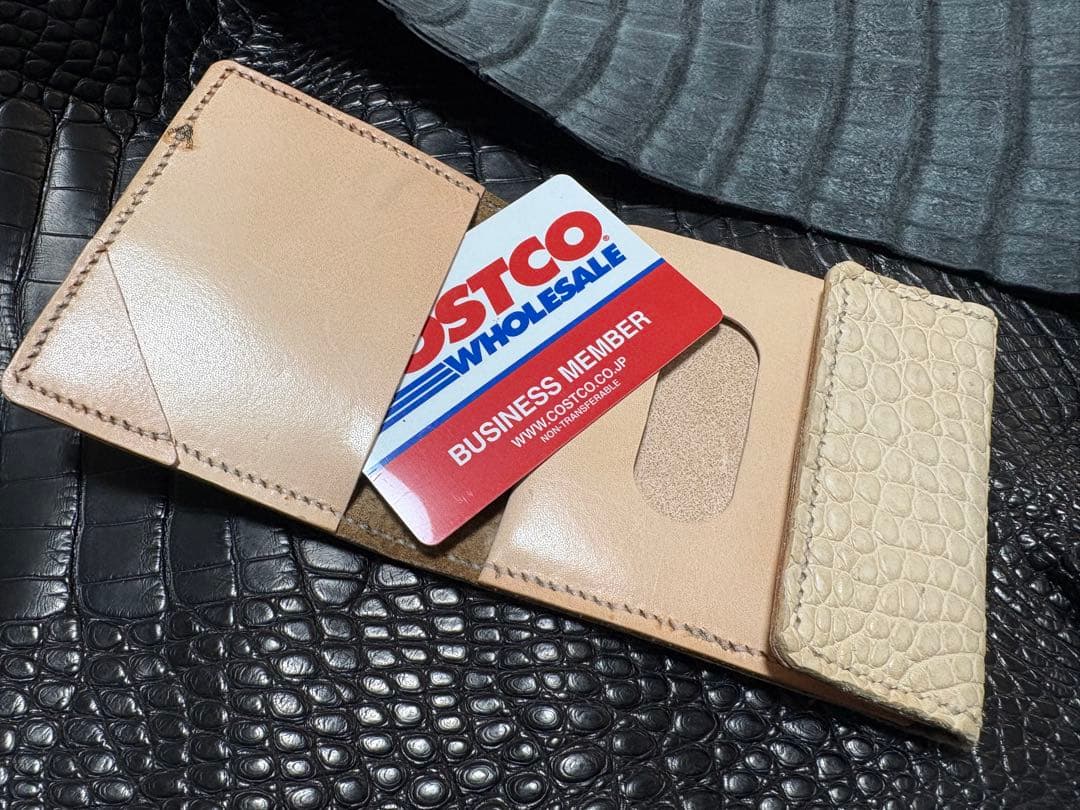スモールクロコダイル ハンドメイド レザークラフト 総手縫い 財布