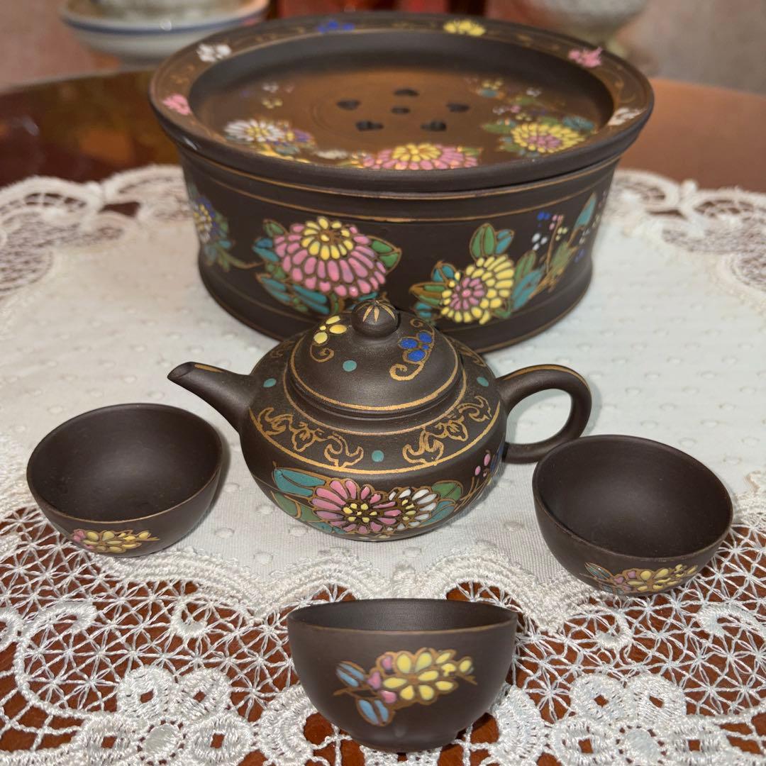 老安順製 中国茶器セット 花 ヴィンテージ 骨董 美術品 - メルカリ
