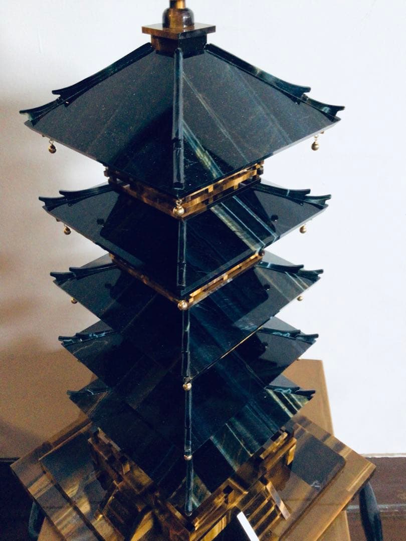 ◉伝統工芸士 小澤朗雲◉甲州水晶貴石細工・五重塔・虎目石・純金K18