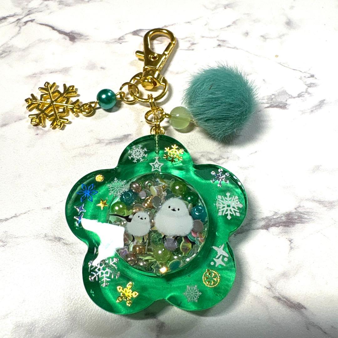 6954☆ シマエナガ シェイカー キーホルダー レジン ハンドメイド