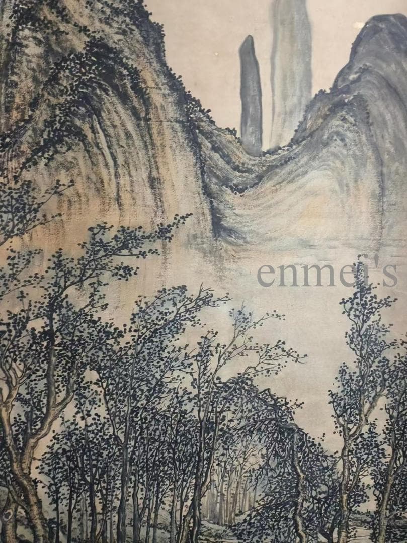 中国古美術 元代 黄公望作款 富春山居図 水墨画 宣紙 六尺山水中堂掛軸