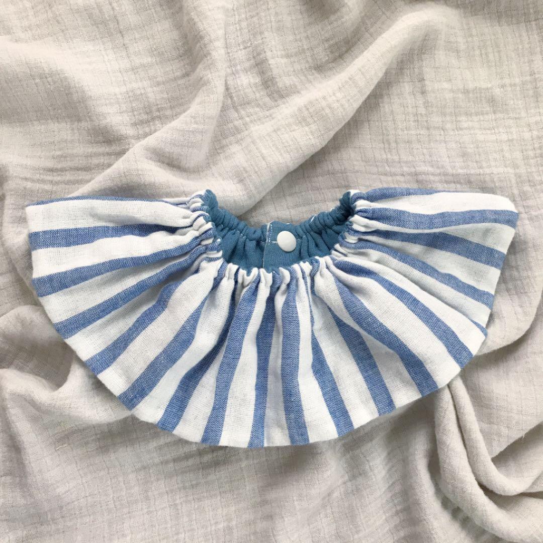 ☆サックスブルー×ブルーストライプ☆ ハンドメイド リバーシブル
