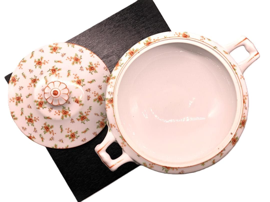 【 薔薇尽し蓋付コンポート 】　東和陶器ヴィンテージ　26.5ｃｍ