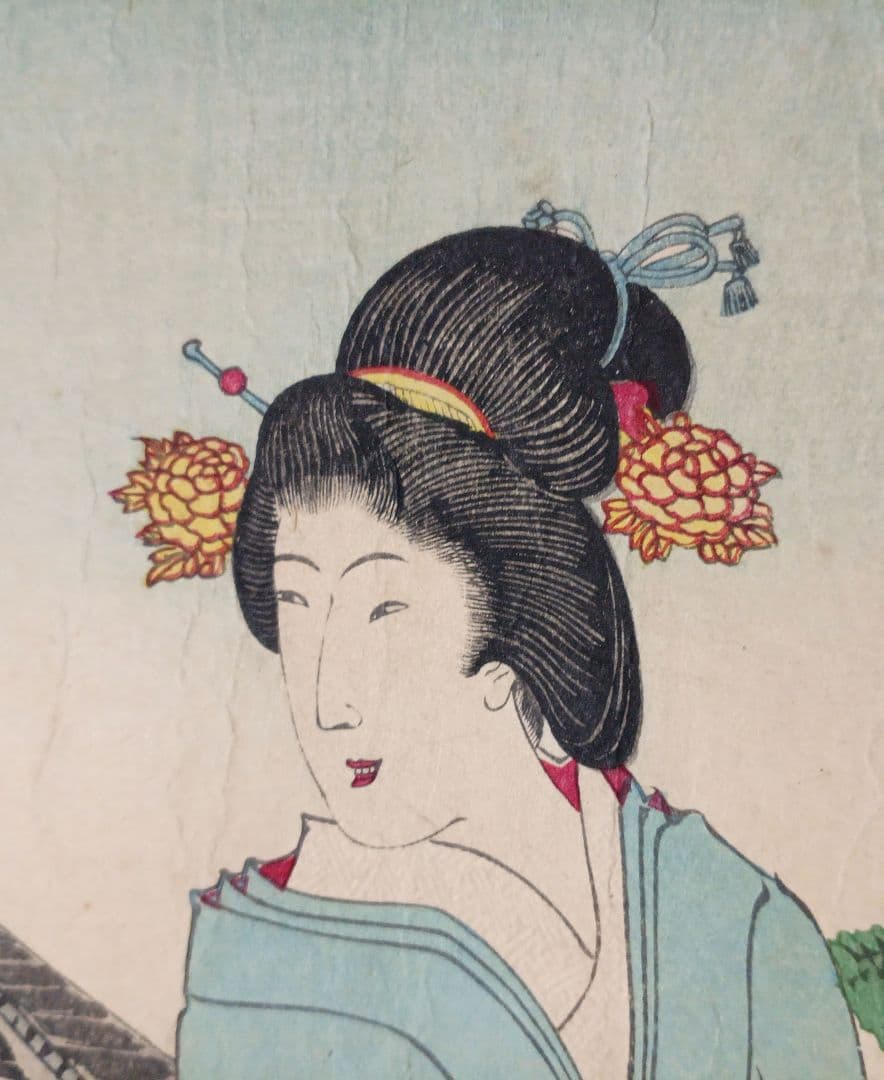 浮世絵版画、東京自慢柳橋藝妓粧三枚綴り、橋本周延画明治23年出版