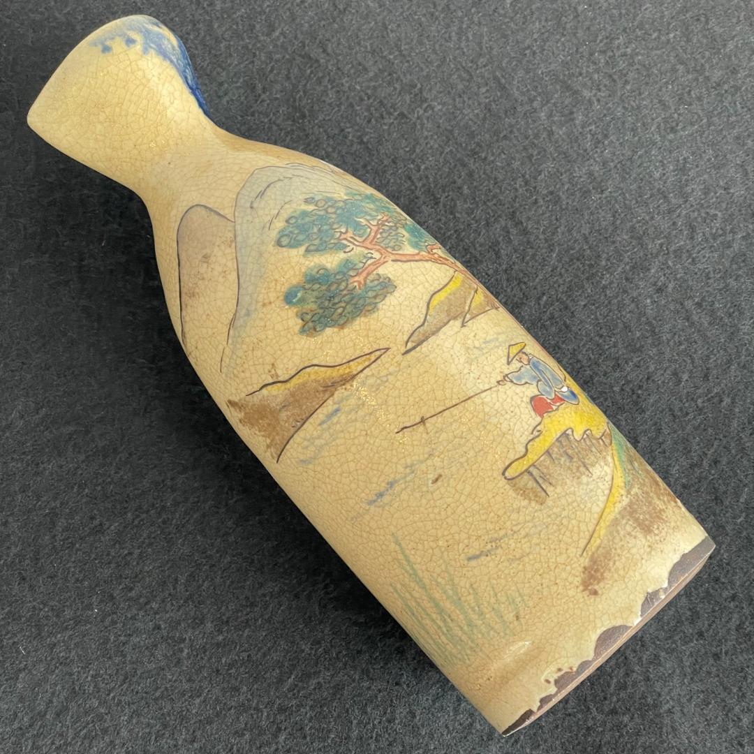 青木木米 京焼 徳利 酒器 花入 山水図 時代物 古陶磁 旧家
