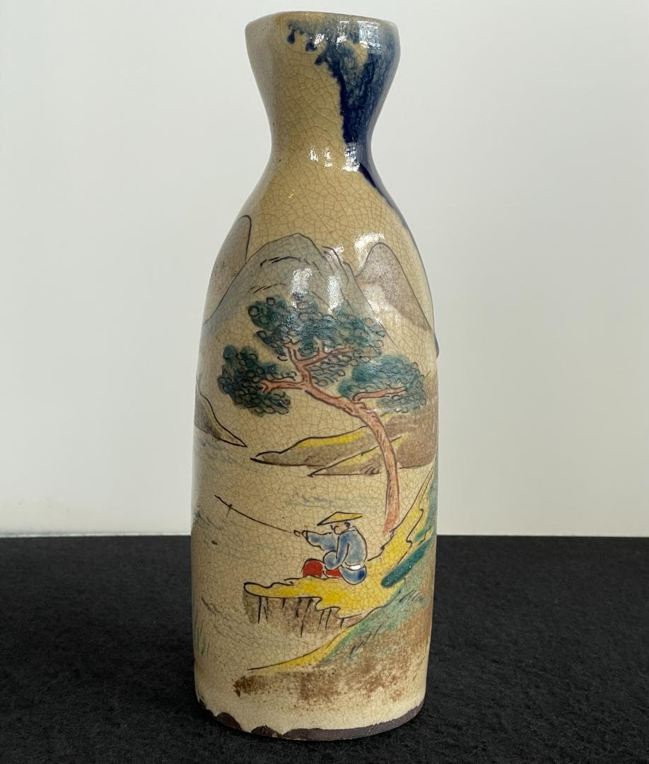 青木木米 京焼 徳利 酒器 花入 山水図 時代物 古陶磁 旧家