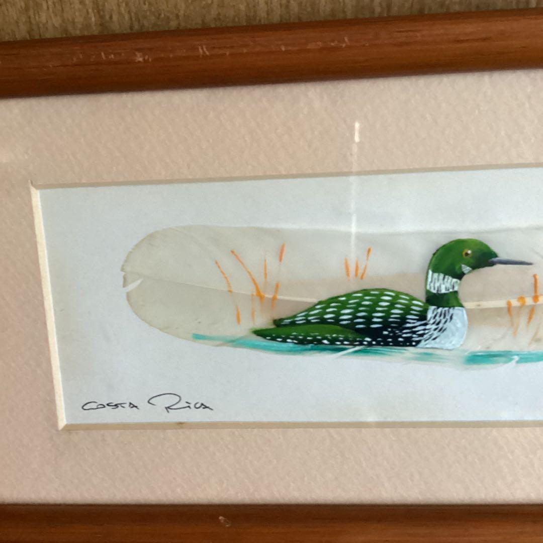 水彩画 タイトル【 鴨 】鳥の羽に鴨の絵が描かれてます。壁掛け
