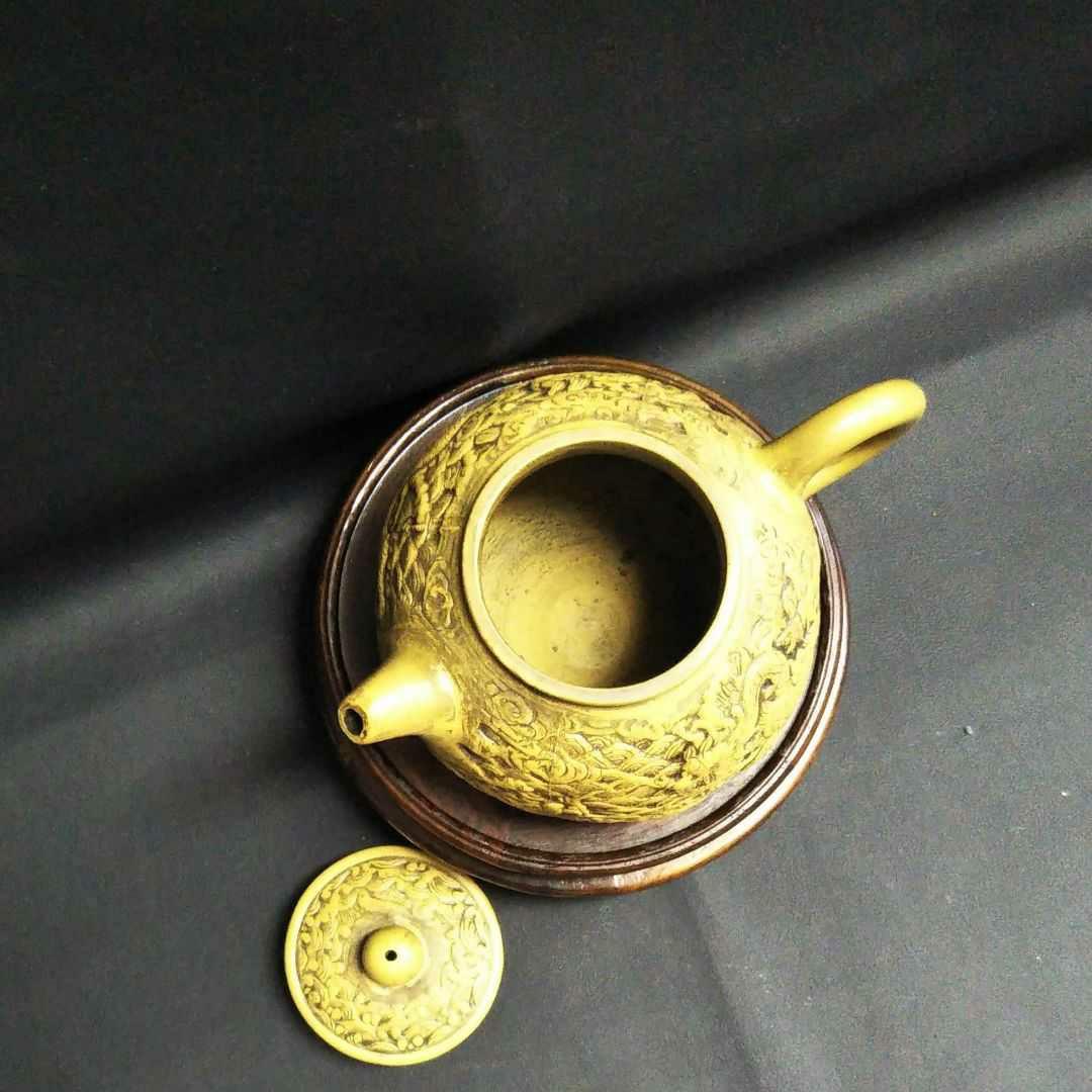 中国古美術/朱泥紫砂龍怒濤紋茶壺/大周陶藝工作室栄誉
