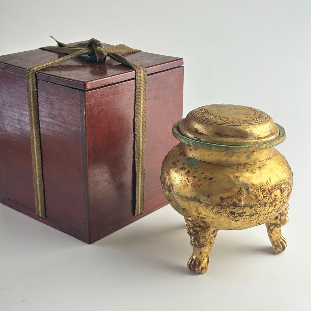 中国　香炉 銅造 銅器 香炉/香器『高岡銅器【鉄鉢形香炉/獅子蓋/古手色】銅製[空薫用]』竹中