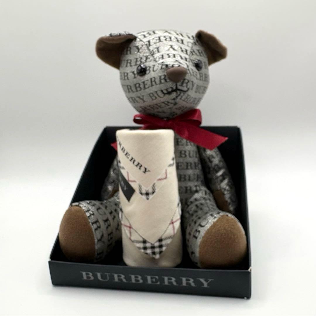 【美品】BURBERRY バーバリー テディベア グレー 総柄 ハンカチセット BURBERRY（バーバリー） テディベア ぬいぐるみ ハンカチ セット ロゴ