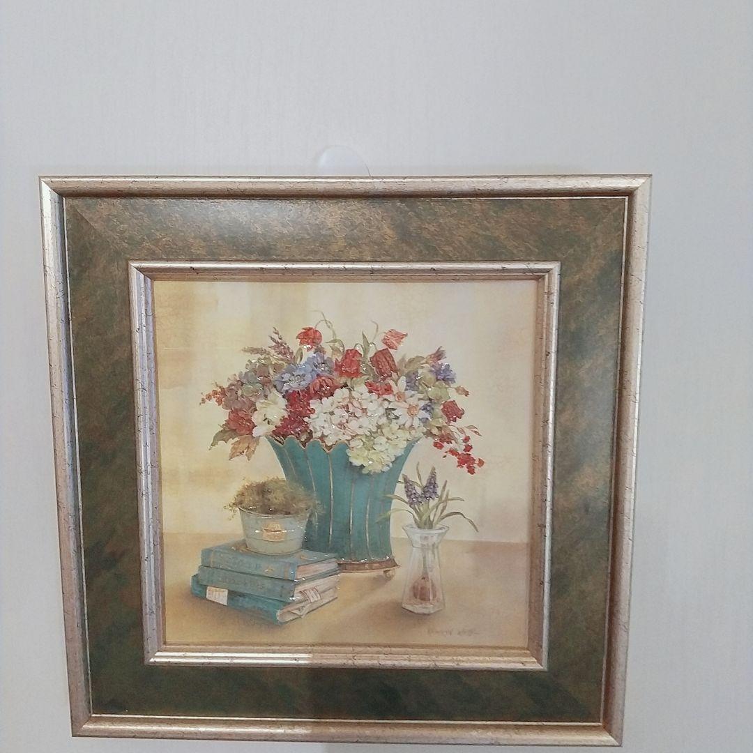 油絵 菅家令子絵 絵画インテリア額付(青緑＋金色の枠)F3-G112023風景祈