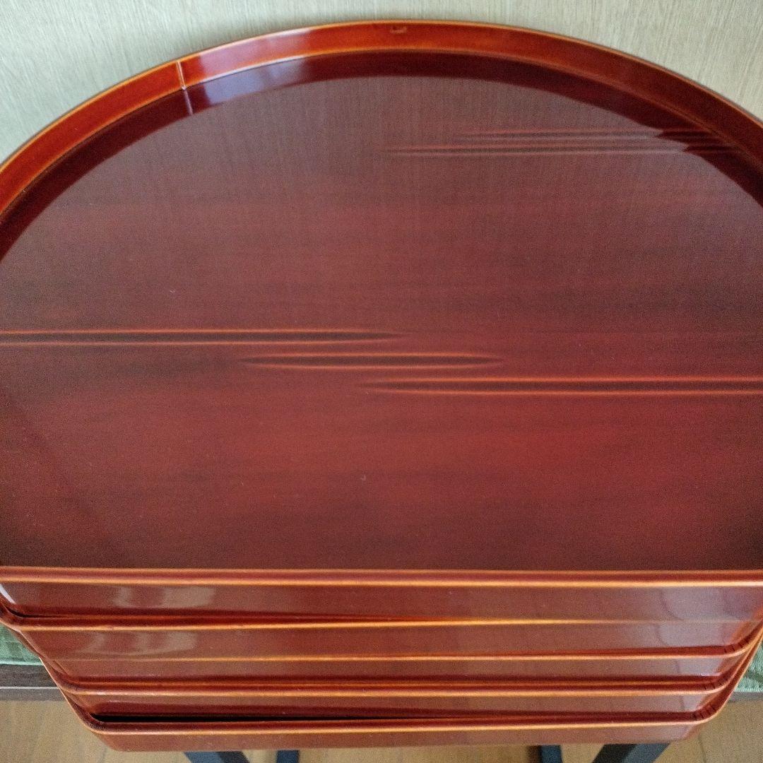 美品 【飛騨春慶塗 半月盆】膳 トレイ 天然木 漆塗 懐石 茶道具　5枚セット 飛騨春慶塗 半月盆 岩本漆器店 5客セット - 生活骨董と古布の