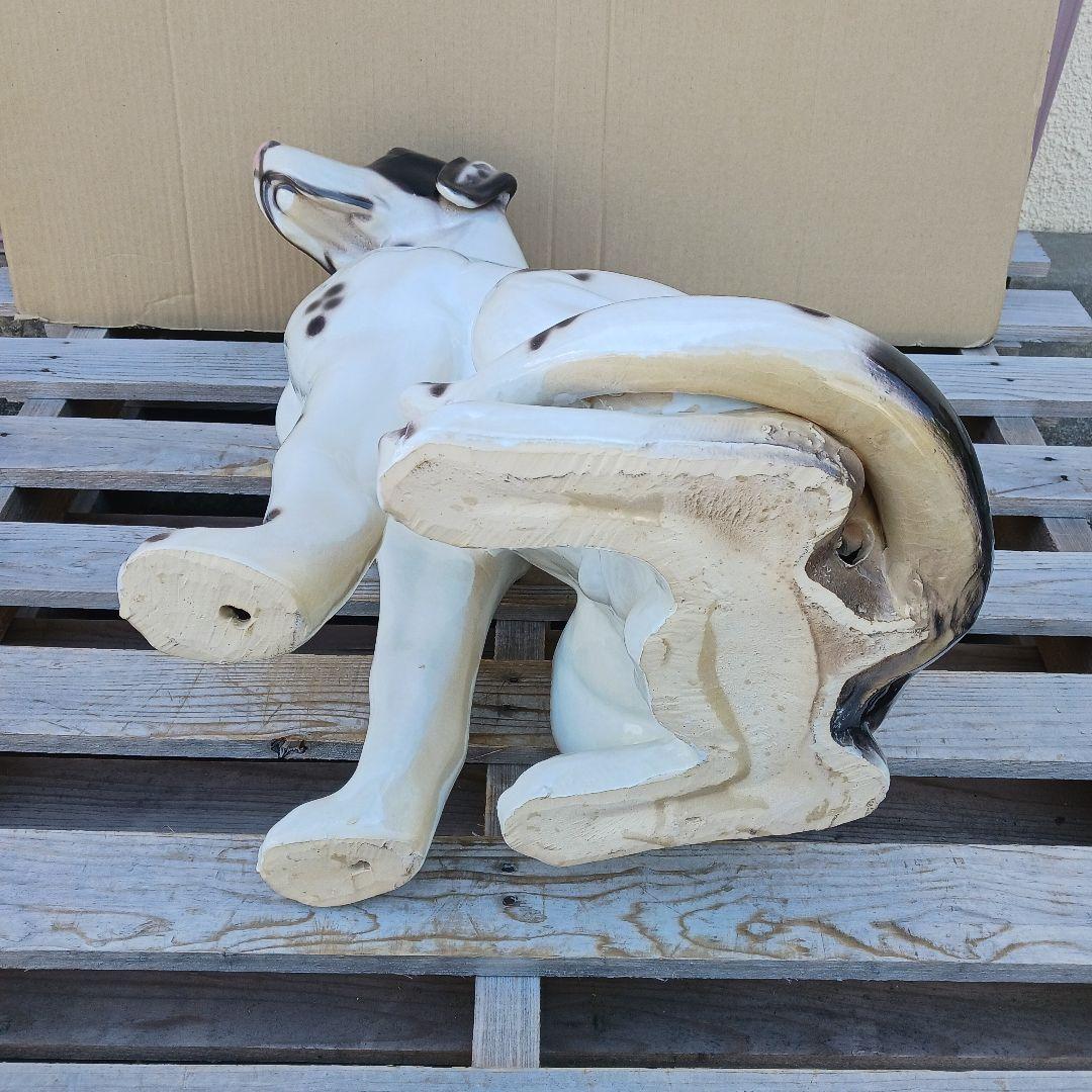 新品 陶器犬 大型犬 ダルメシアン 難有 オブジェ 置物 ホワイト 白色