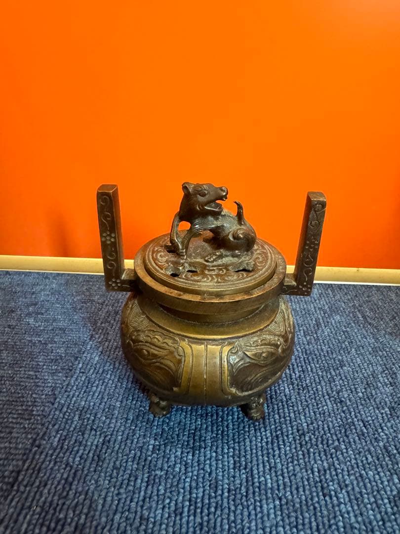 1904 春甫造 古銅 仏具 木瓜菖蒲型五具足 火立2客 花立2客 香炉1客