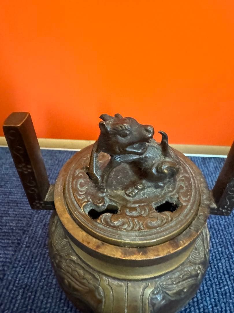 1904 春甫造 古銅 仏具 木瓜菖蒲型五具足 火立2客 花立2客 香炉1客