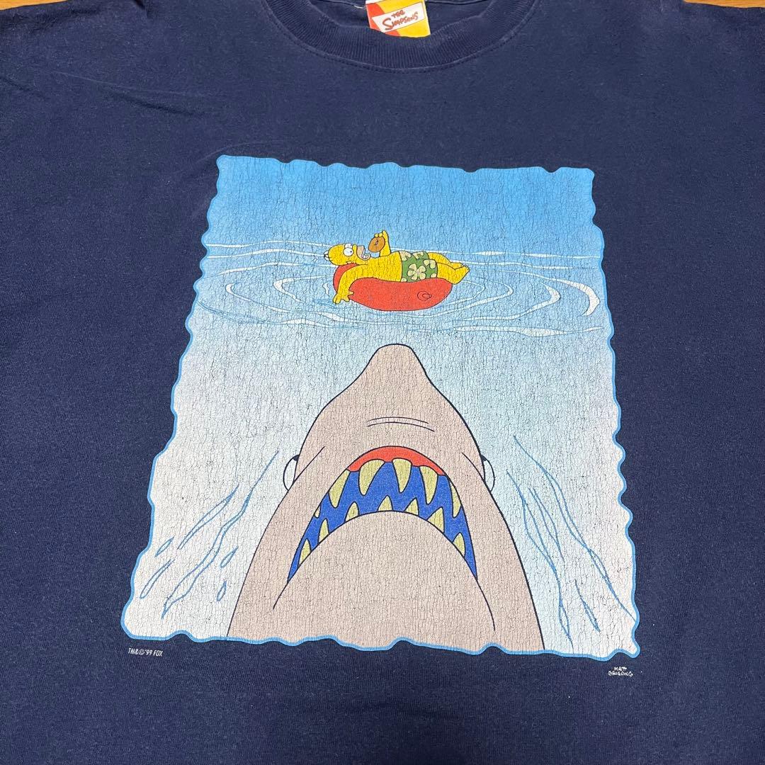 シンプソンズ ジョーズ 90s Tシャツ simpsons jaws FALSE ホーマー アバンギャルド リプリント Tシャツ 半袖 メンズ 白