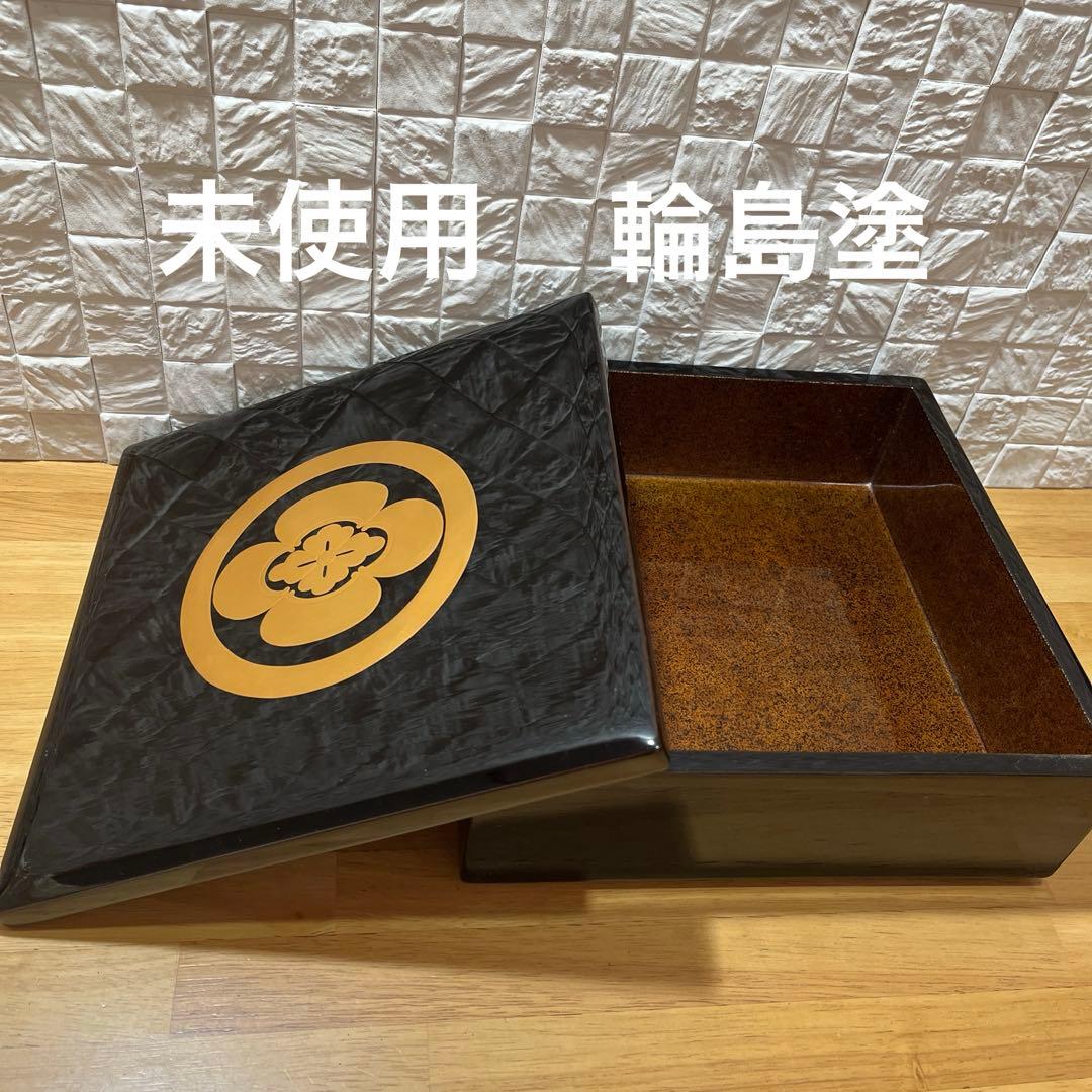 未使用　能登輪島塗　家紋入 黒漆塗り重箱 金色の花紋　丸に横木瓜　特注品 長生殿（輪島塗） | 漆器 山田平安堂 WEB本店
