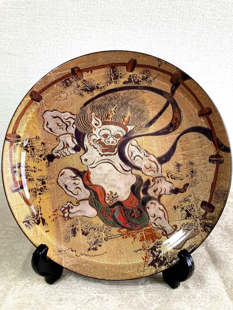伝統工芸品 風神雷神 金欄手織物飾り皿 - 工芸品高 品質