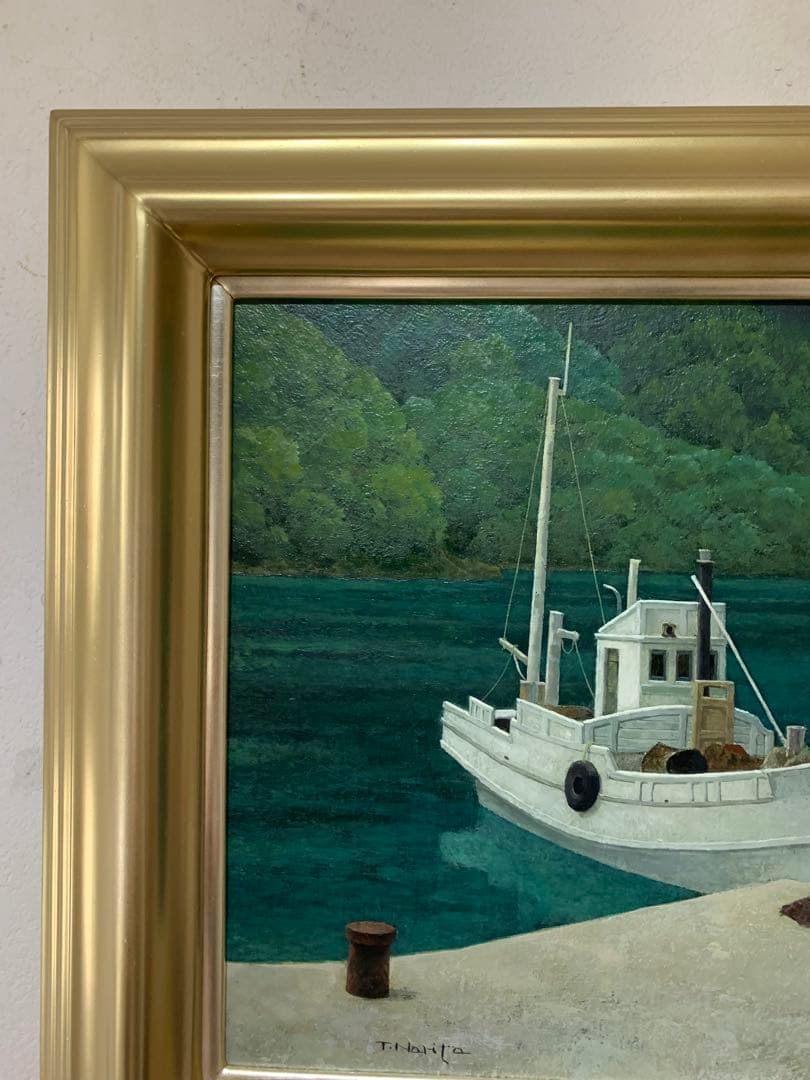 希少 絵画額装 油彩肉筆画 真作 成田禎介『白い船』F6サイズ 個展作品