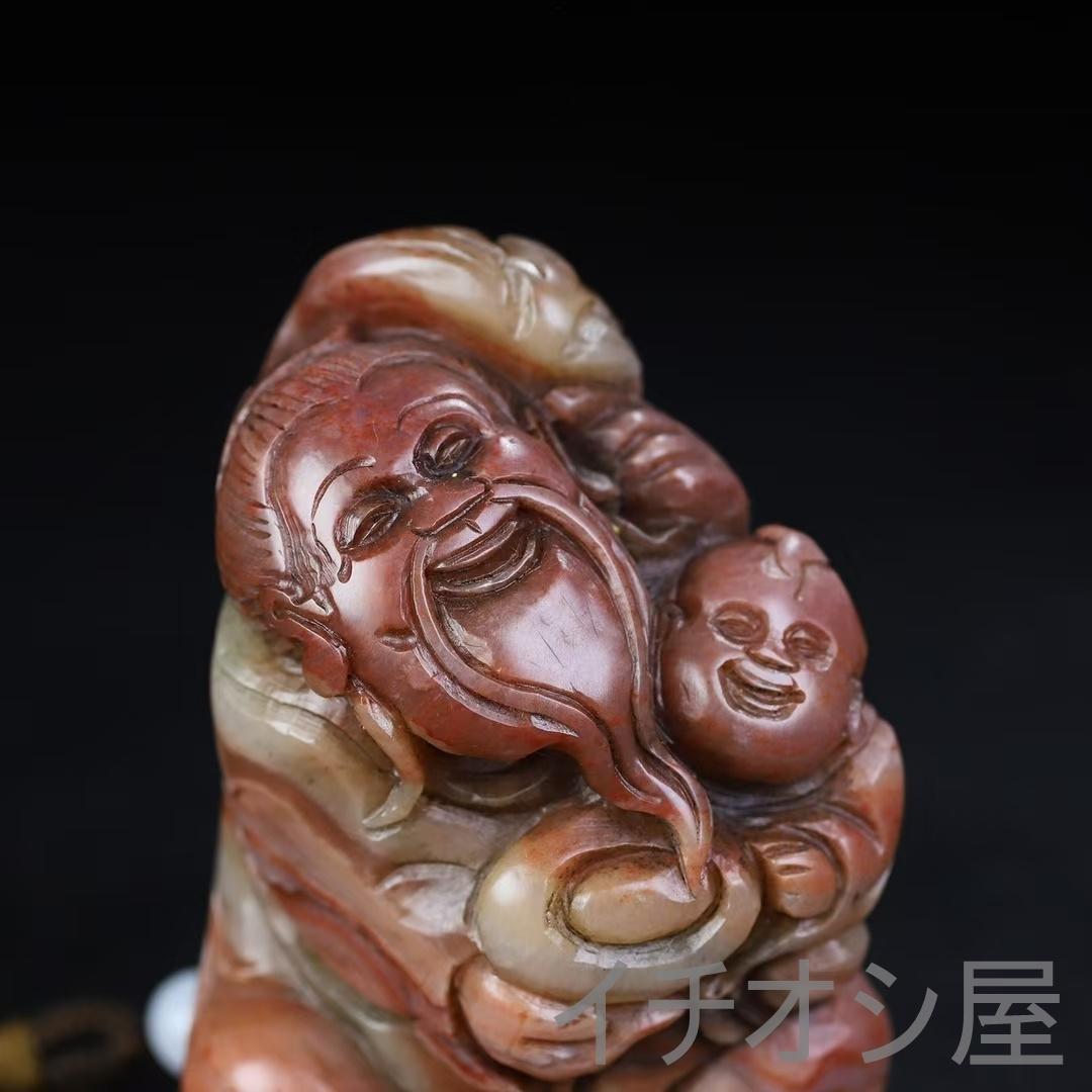 旧蔵 寿山石 子孫楽 彫刻 手握り件】原石原色 印材 彫刻 時代物 田黄石
