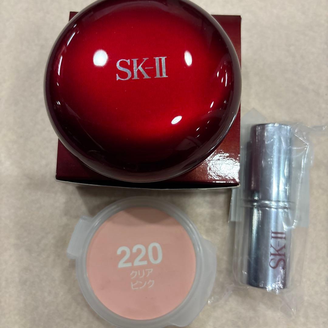 中古品SK-II クリアピンク220 ファンデーション ケース&ブラシセット