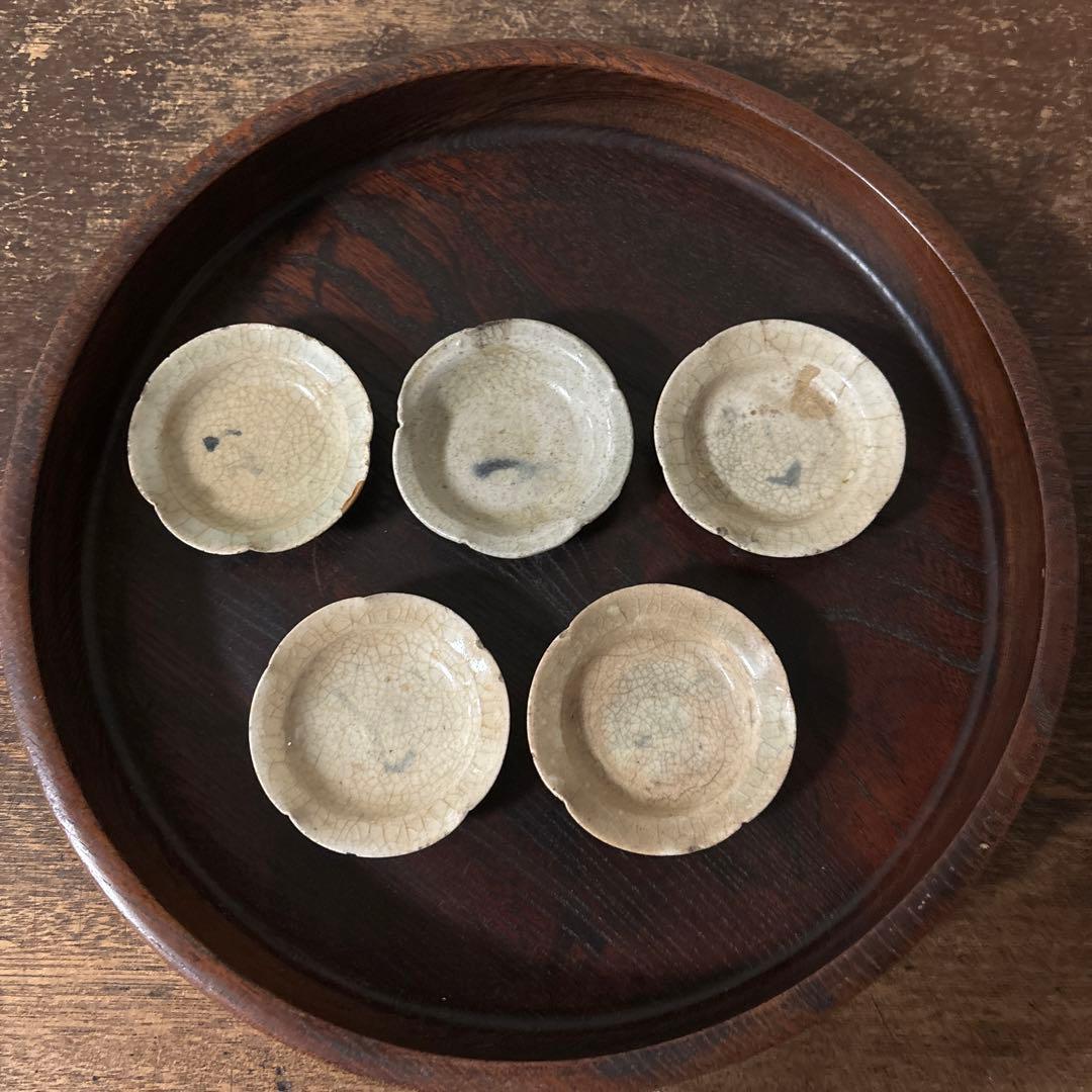 灰釉小皿 5点 豆皿 美濃瀬戸 酒盃 骨董 アンティーク 古道具 古民具 李