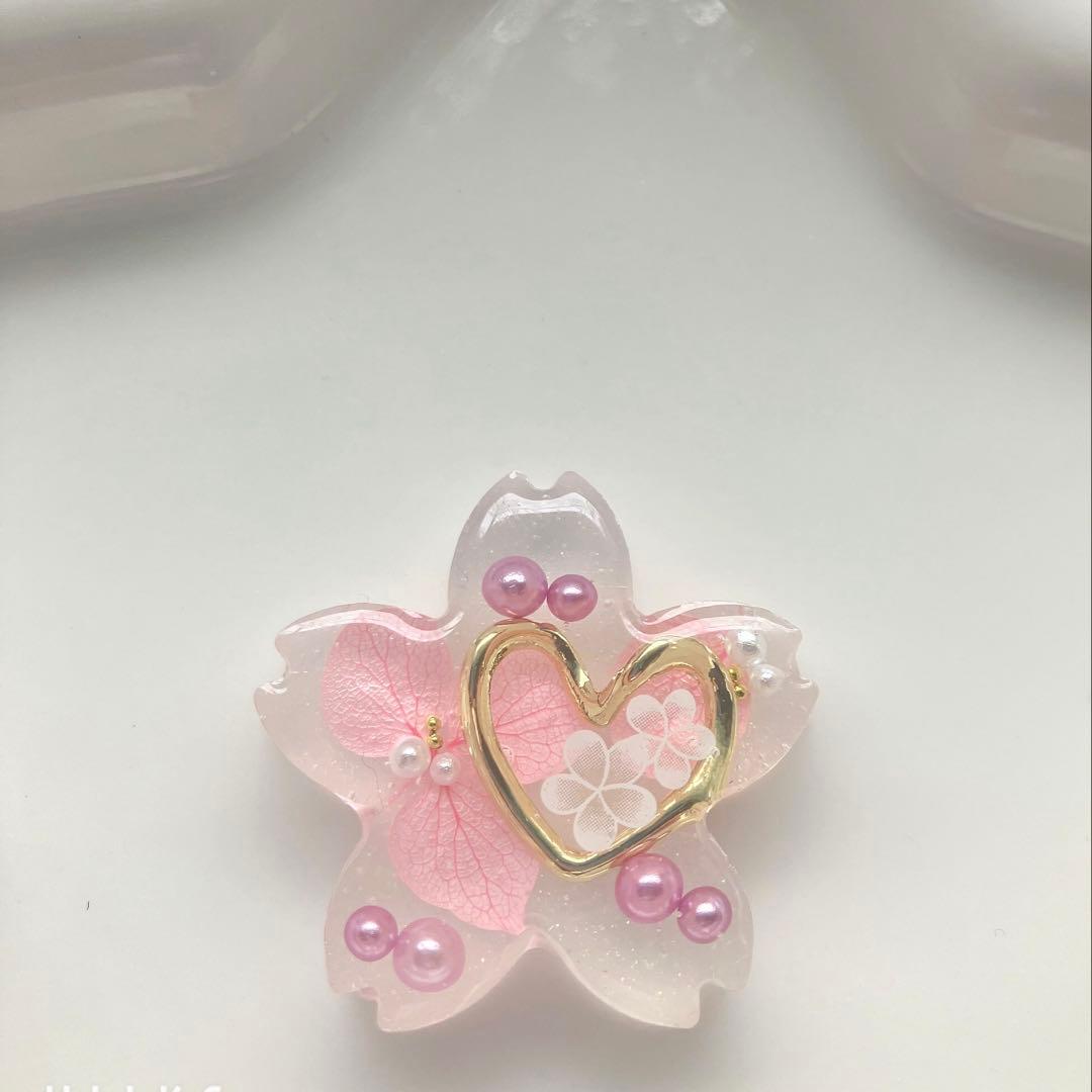 レジン ヘアゴム ハートフレーム 紫陽花 ピンク◡̈♥︎ - メルカリ