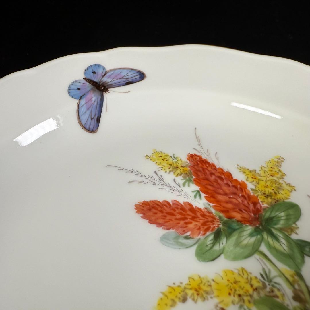未使用 マイセン 金彩 自然主義 花 蝶 プレート(18cm)1枚①、1級品