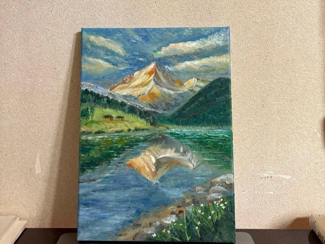 スイスの山と湖の油彩画 印象派 一点物 - メルカリ