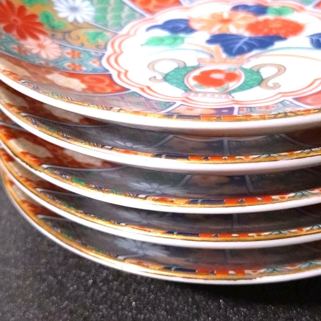 未使用品 有田焼 陶扇 小皿5枚揃え 銘々皿 取皿 豆皿 錦絵 赤絵 金彩