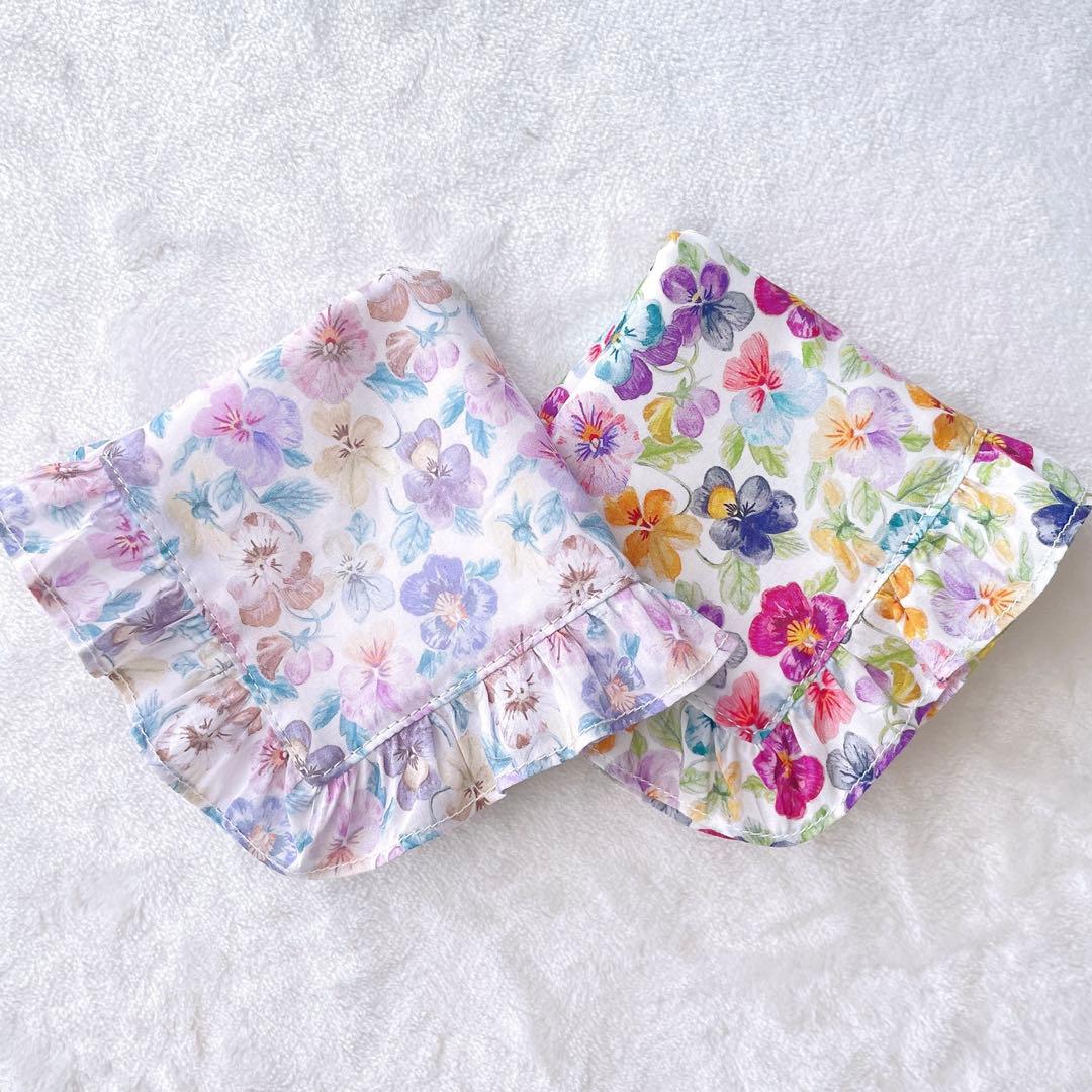 48〉Mim様 リバティ ハンドメイド フリル付ガーゼハンカチ 入園 入学