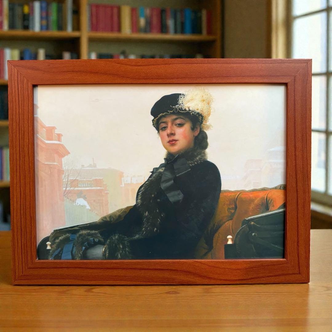 イワン・クラムスコイ「見知らぬ女」 絵画 肖像画 2L判 額縁付 複製画