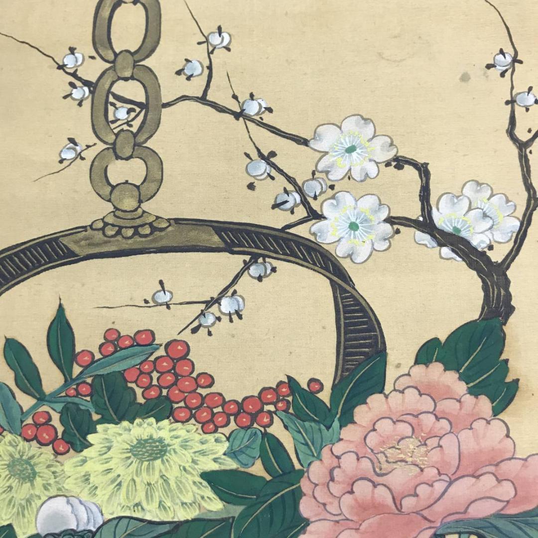 模写】柳沢淇園/籠花図/花図/花鳥図/掛軸/名家伝来/AD-5 - メルカリ