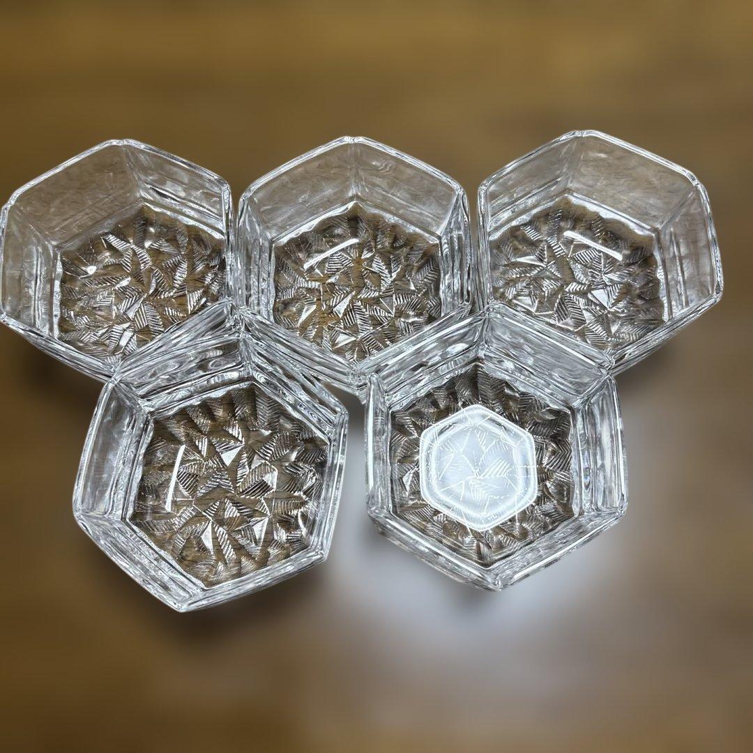 HOYA クリスタル 小鉢 六角形ガラス小皿 5個セット ソーメン レトロ