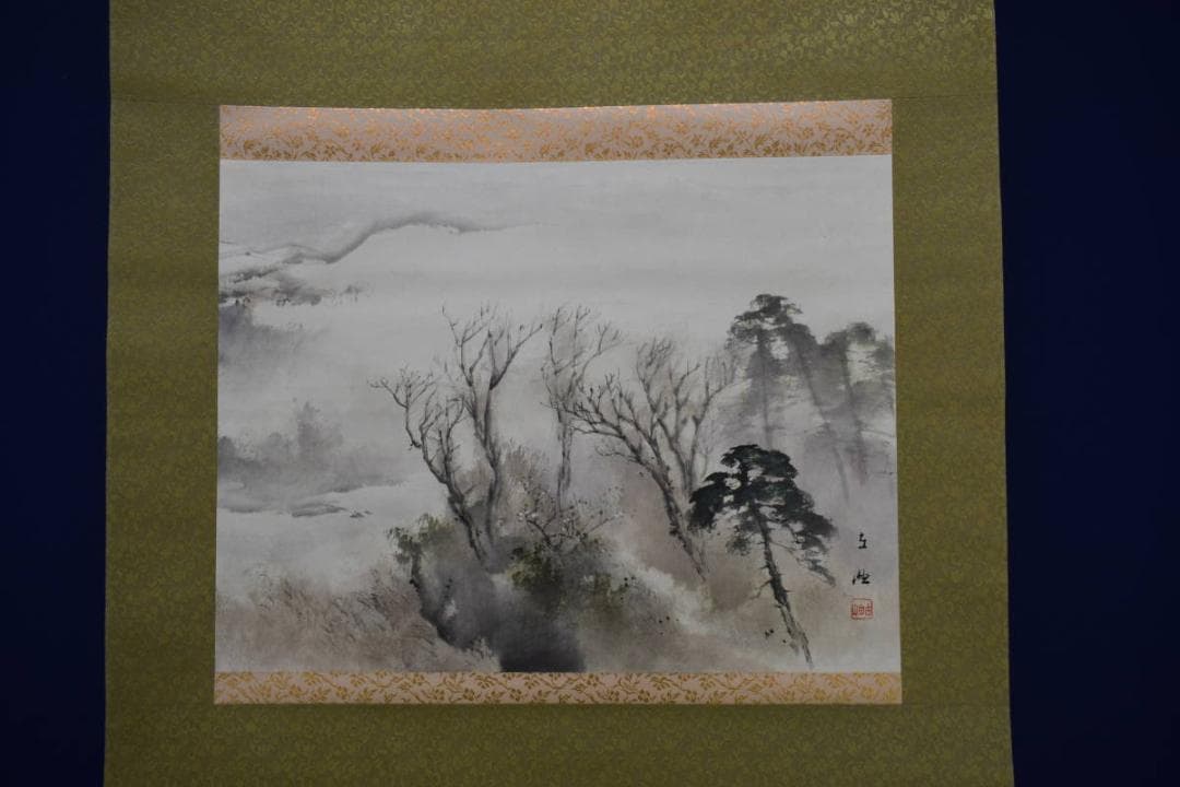 真作/佐藤古岫/早春残雪図/山水図/桐共箱付/布袋屋