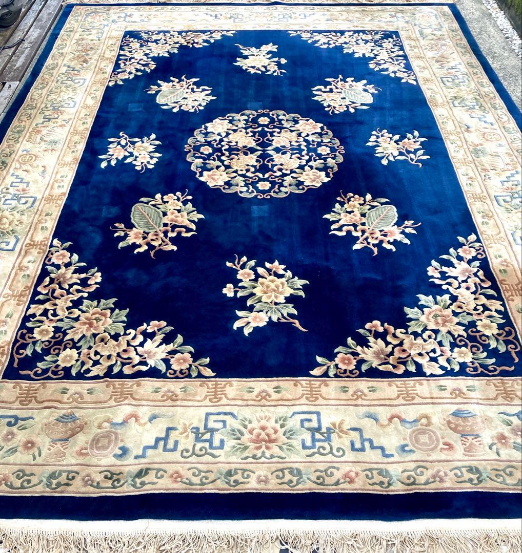 大幅値引✨】中国 段通 花柄 絨毯 2.75m x 3.75m 緞通 肉厚 - メルカリ