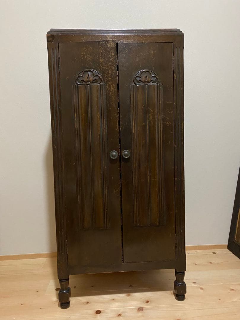 昭和レトロ　アンティークドロアーキャビネット　ヴィンテージ家具 キャビネット 民芸キャビネット 大容量 ナラ材 昭和中期
