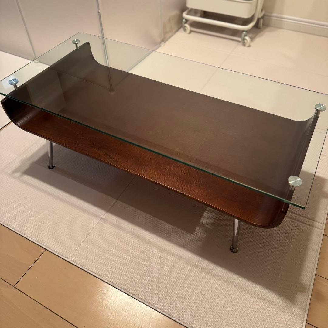 収納付きガラステーブル（ローテーブル） ガラステーブル センターテーブル ローテーブル ガラス 幅96cm 収納
